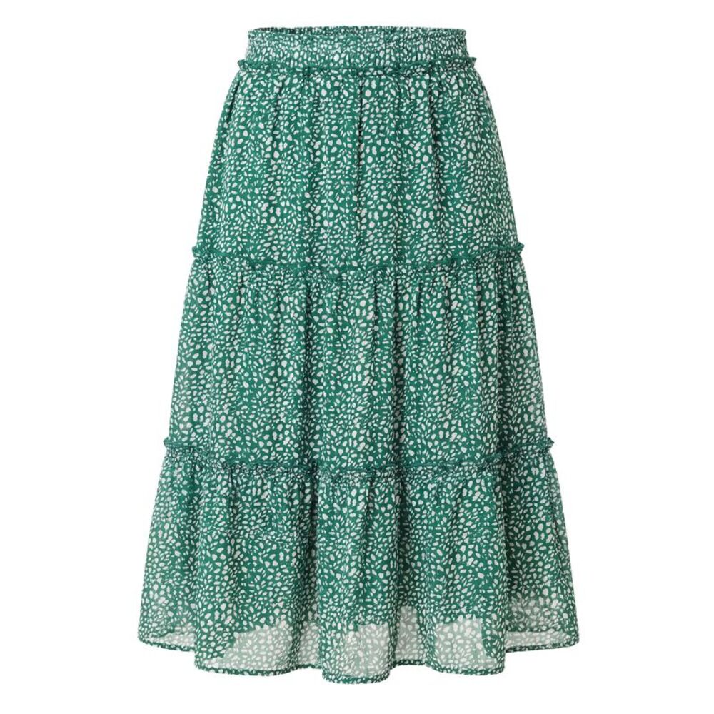Womens Printed Chiffon Skirt Flowy A-Line Tiered Boho Summer Skirt Green